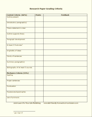 7th grade research paper rubric