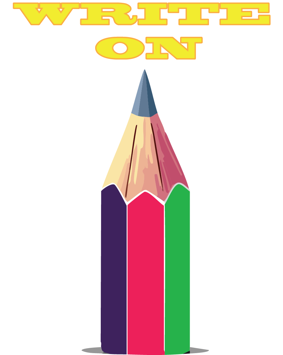 Pencil points to words WRITE ON