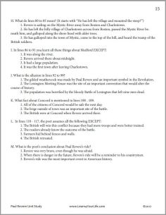 Paul Reveres Poem Reading Comprehension Worksheet