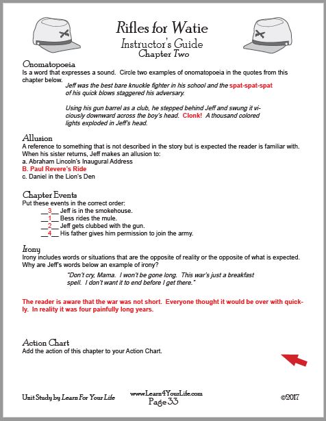 Rifles for Watie Teachers Answer Key Page