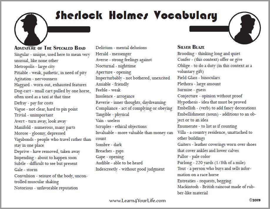 Sherlock Holmes Vocabulary List