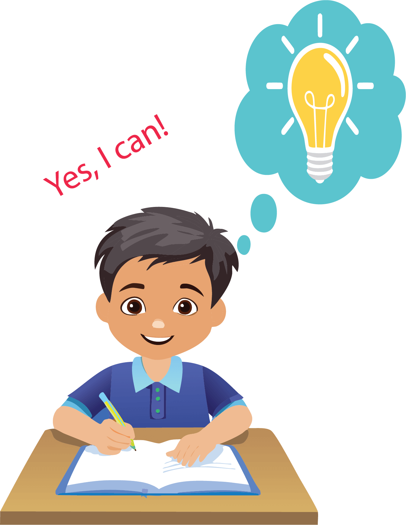 Boy at Desk with Idea Bubble