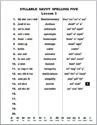Syllable Savvy Spelling Columns