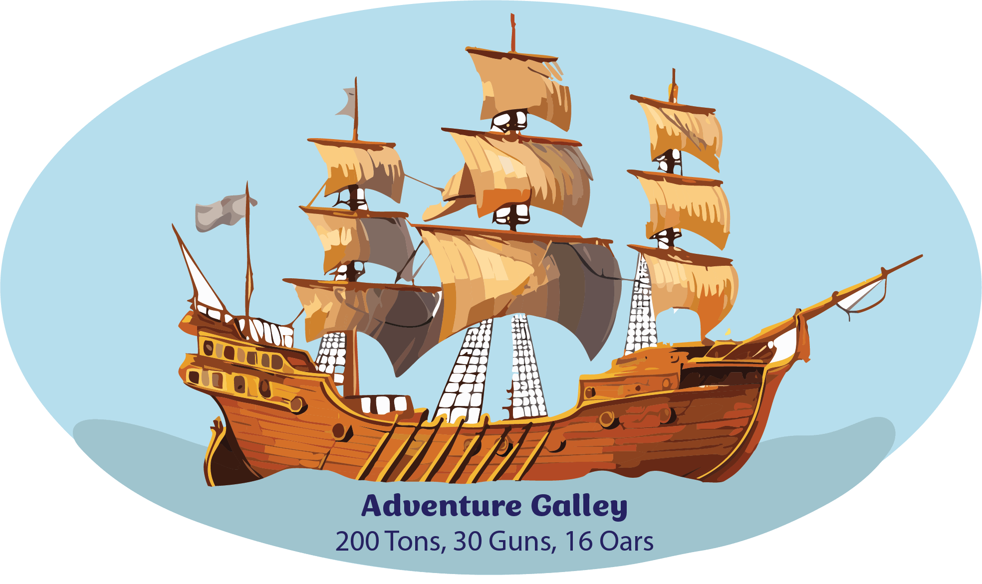 Captain Kidd Ship Adventure Galley, 200 ton, 30 gun, 16 oars