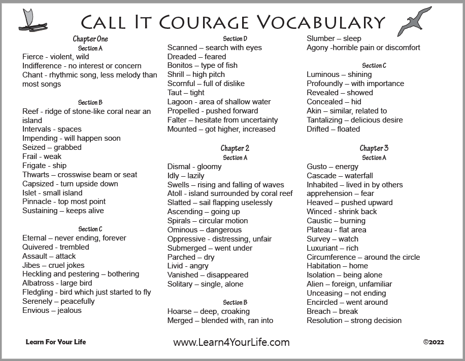 Call It Courage Vocabulary