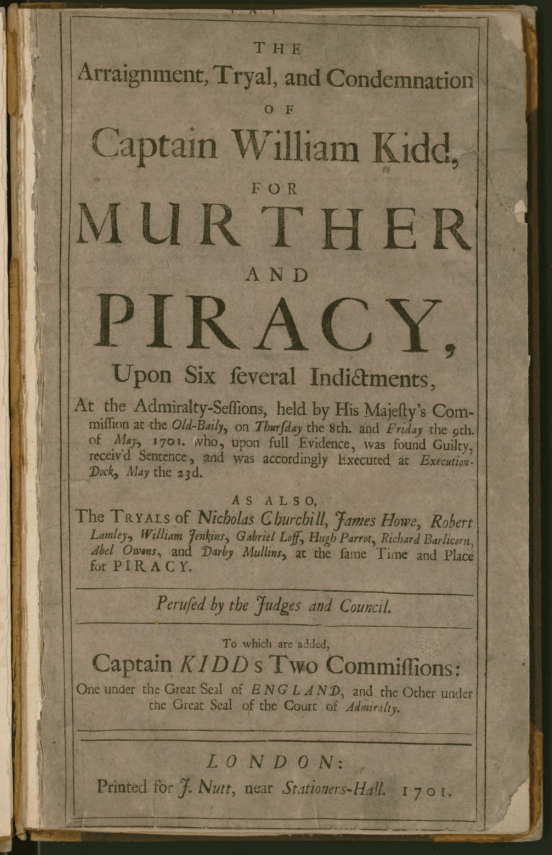 Captain Kidd Trial Manuscript Title Page