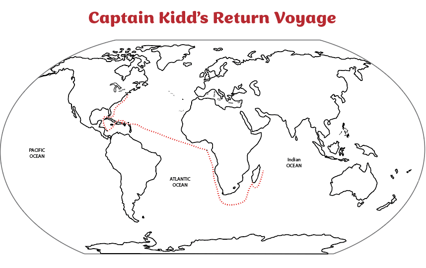 Map of Captain Kidd's Return 1699