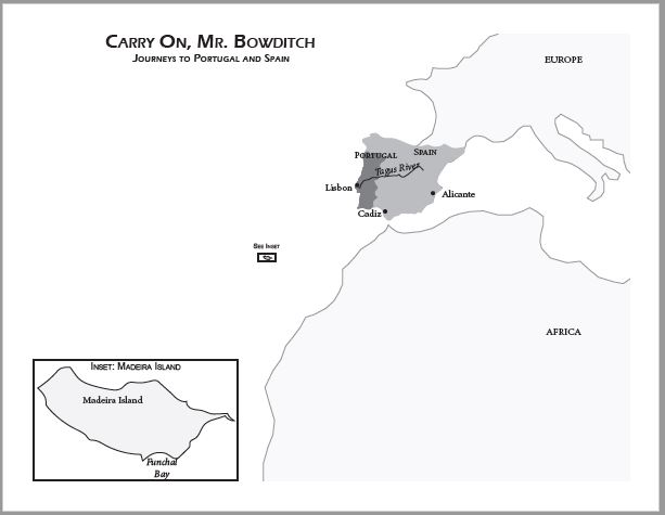 Carry On Mr Bowditch Map to Madeira Portugal Spain