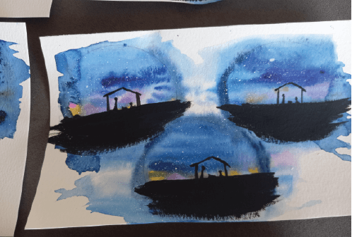 Water Color Nativity Scene in the rough