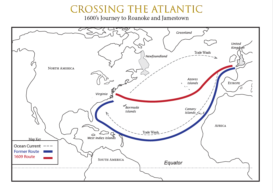 Route of Atlantic Crossing in 1600s