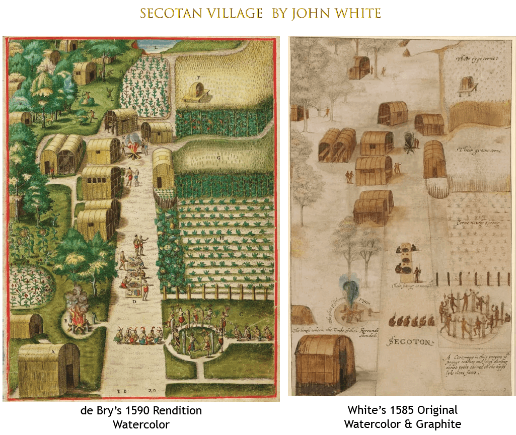 John White painting vs woodcarving of Secotan