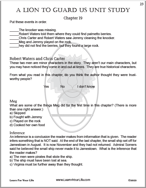 Lion To Guard Us Student Worksheet