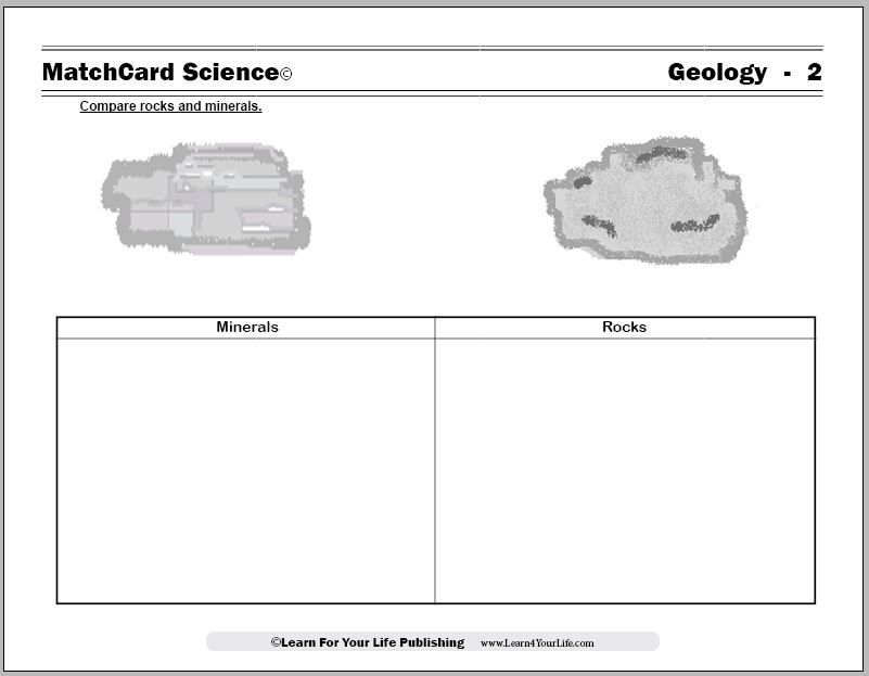 rocks/minerals worksheet