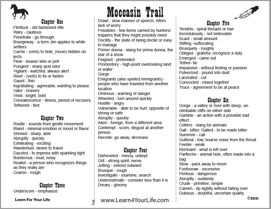 Moccasin Trail Vocabulary Words