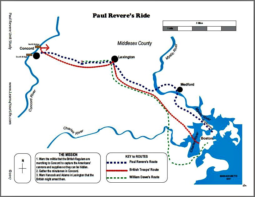 paul reveres ride map