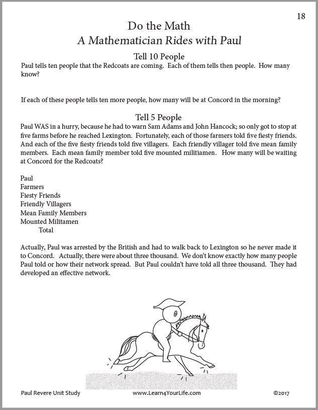 Paul Revere Math Printables