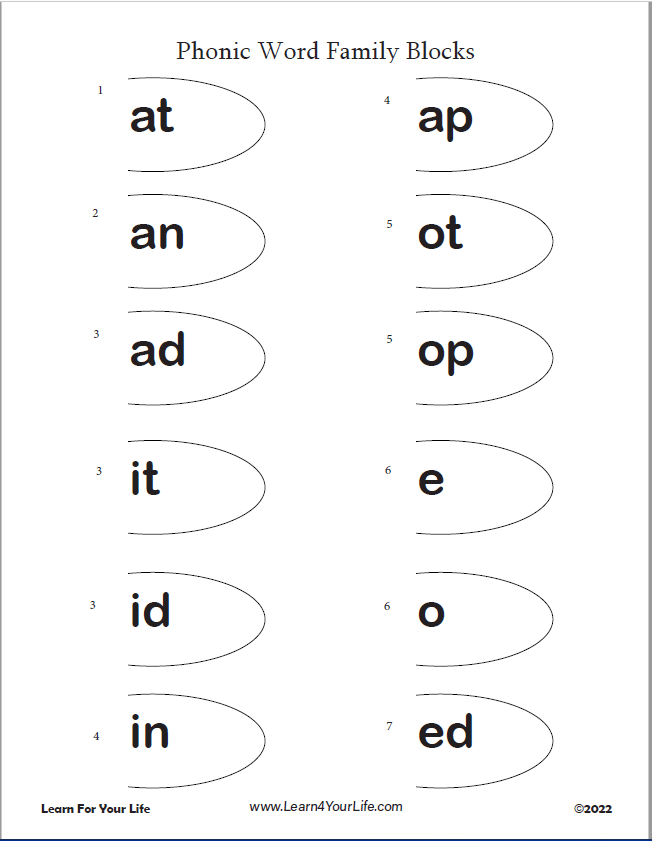 Phonics Word Family Blocks Worksheet 2