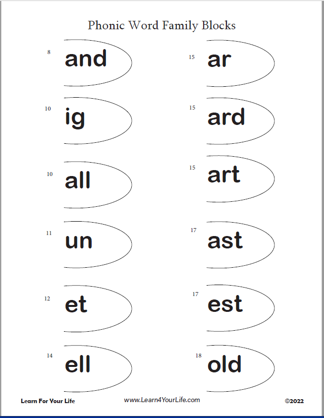 Phonics Word Family Blocks Worksheet 3