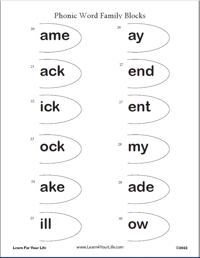 Phonics Word Family Blocks Worksheet 4