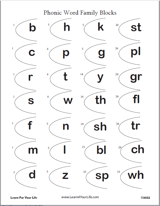 Phonics Word Family Blocks Initial Consonant