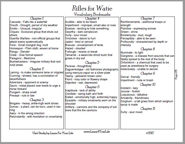 Rifles For Watie Vocabulary Words