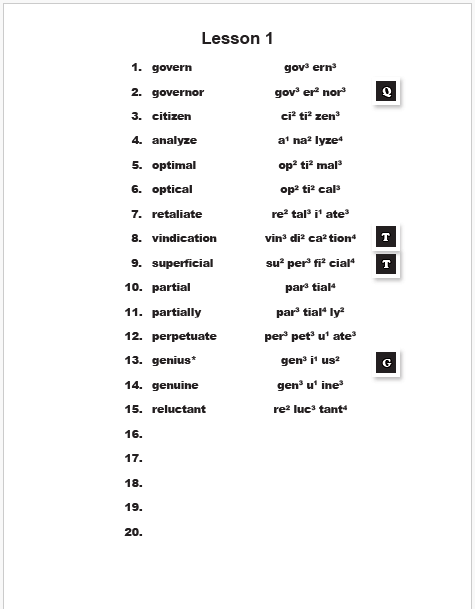 Syllable Savvy Spelling 8 Lesson One Three Columns