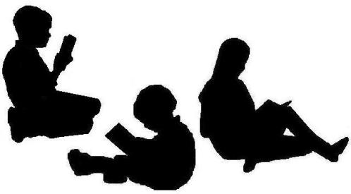 silhouette of children reading books