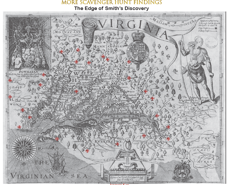 Location of 27 Maltese Crosses on John Smith's Map of Virginia