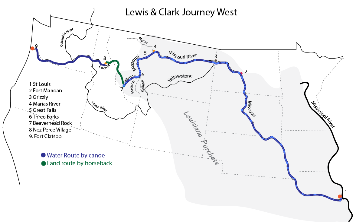 Map of Lewis and Clark Journey West