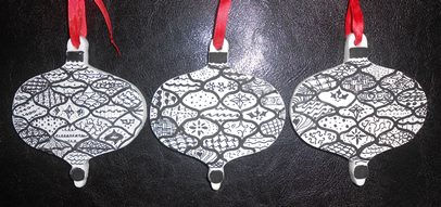 Row of 3 Zentangle Christmas Ornaments