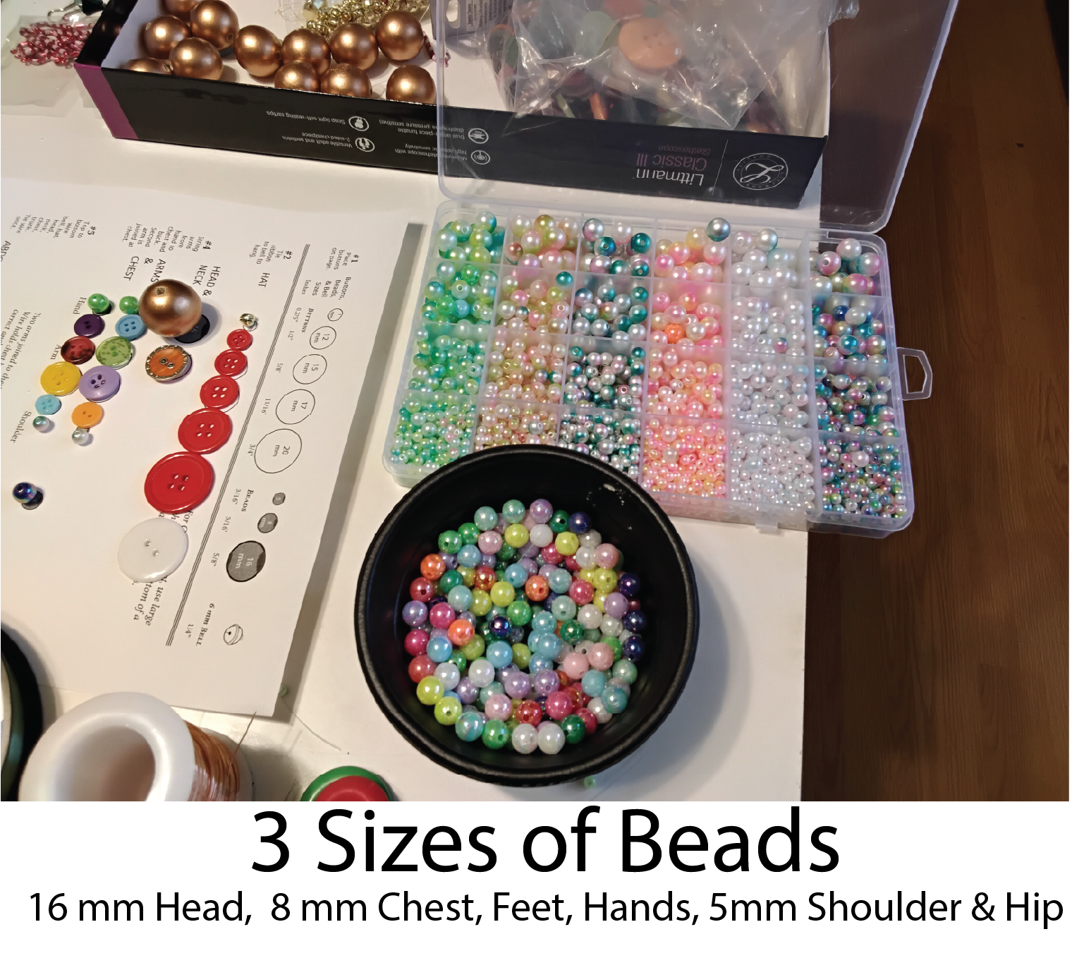 3 sizes of Beads for Yoyo Button Dolls