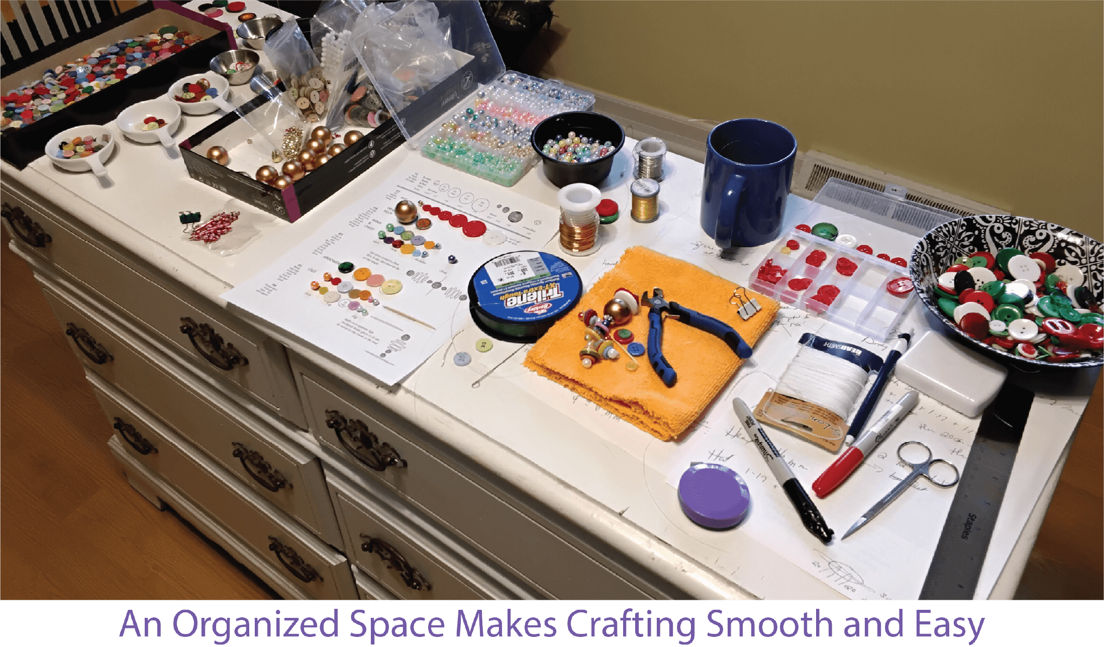 Organized Yoyo Button Doll Station