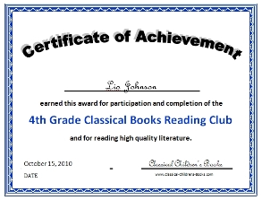 4th grade book club reading certificate