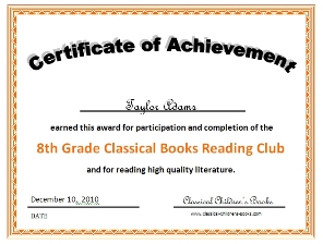 8th grade reading certificate