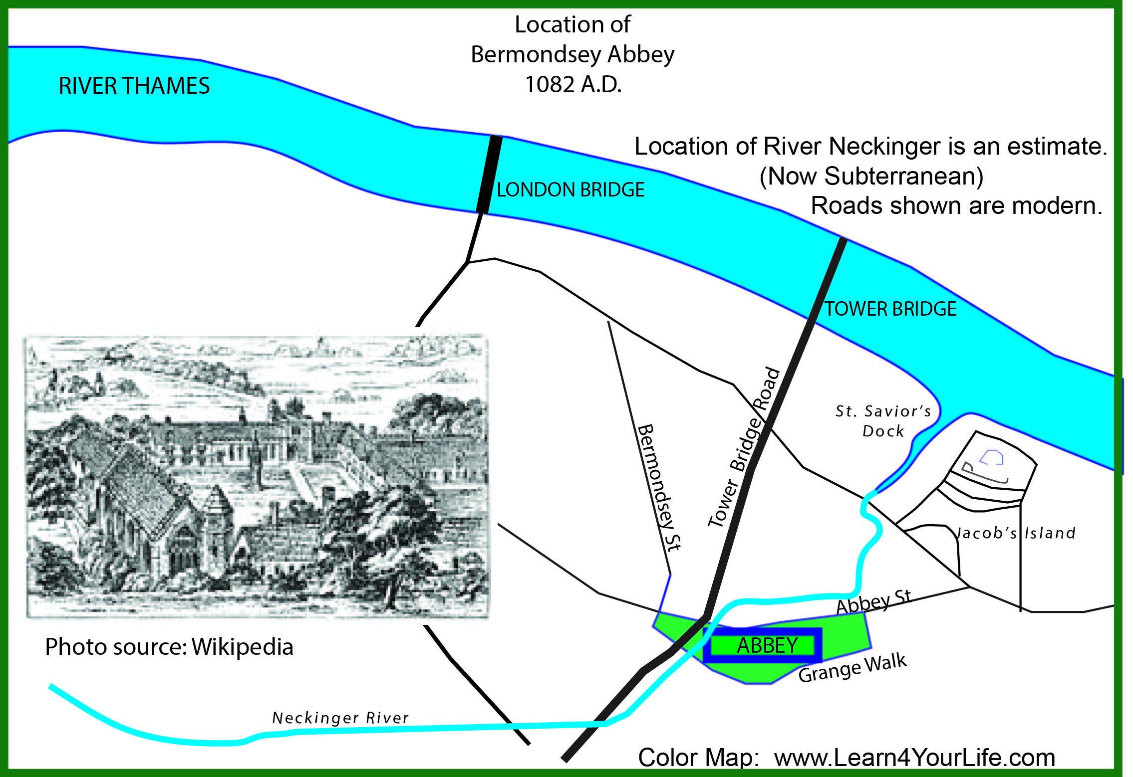 Bermondsey Abbey map