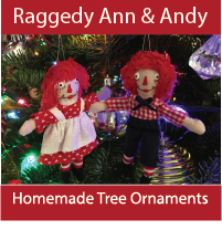 Raggedy Ann and Andy Christmas ornaments